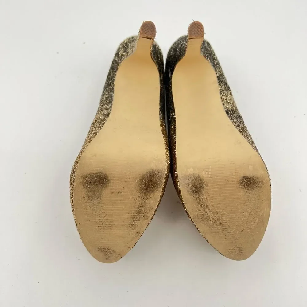 JUSTFAB Giuseppah Glitter Platform Pump GOLD Size 7.5 Sexy!